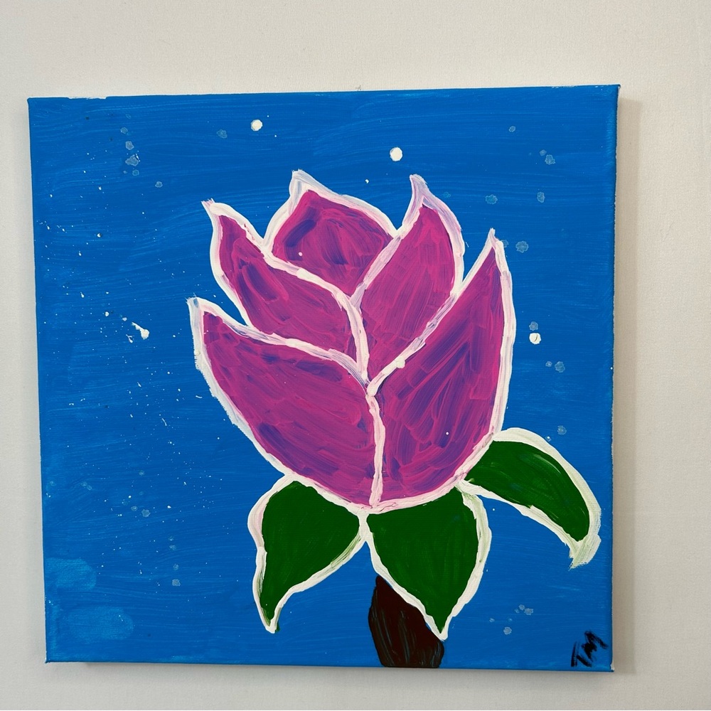 Floral Canvas Art in Pink and Blue